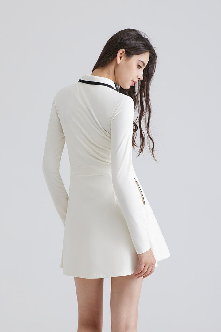 Woman white golf tennis dress with long sleeves