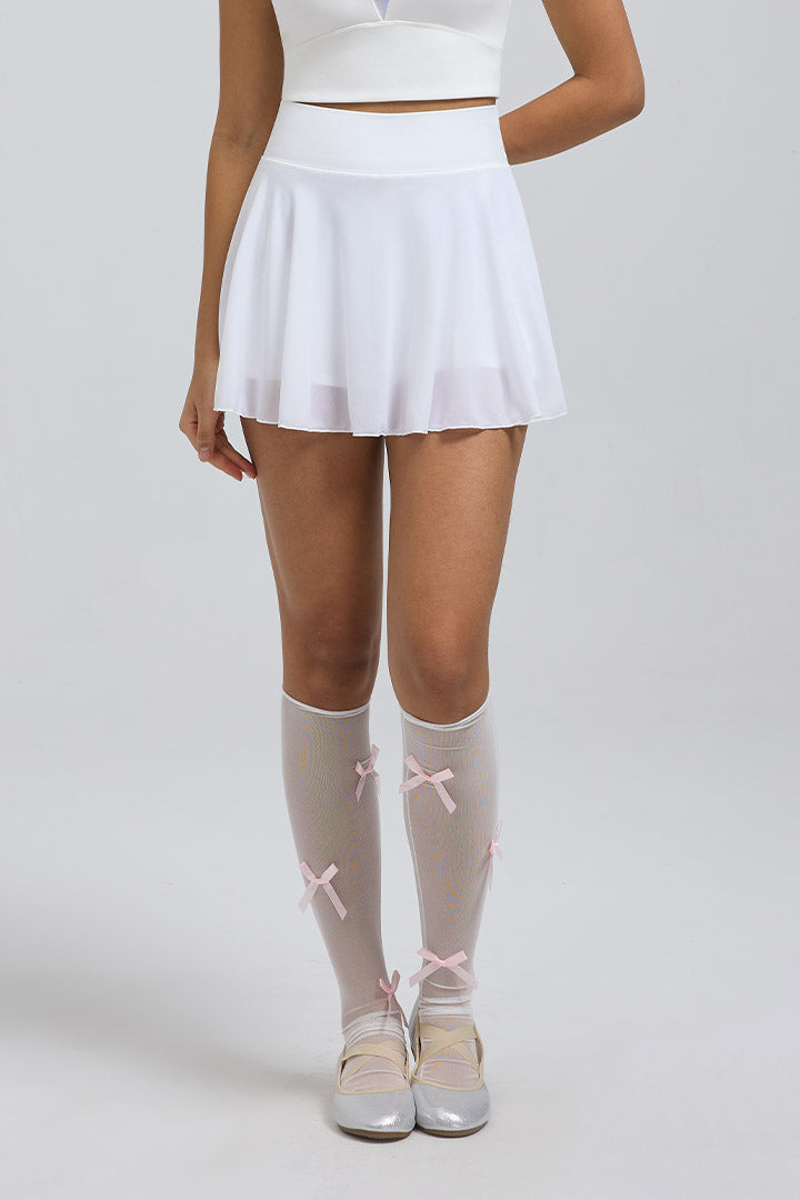 Saltum Sheer Mesh Pleated Skirt Shorts White Tennis Skirt